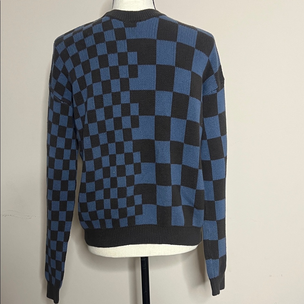 Kid’s  Blue and Black Checkered Crewneck Sweater